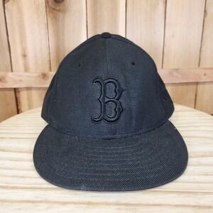 Vintage Boston Red Sox Hat Cap Fitted 7 1/2 Black MLB Baseball New Era USA‎ Wool